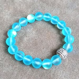 Turquoise Glass Angel Aura Beaded Bracelet
